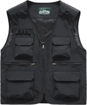 Men's Casual Lightweight Outdoor Vest Fishing Work Utility Safari Travel Photo Cargo Vest Jacket with Multi Pockets