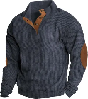 Men's Corduroy Long Sleeve Button Collar Sweatshirts Big and Tall Casual Pullover Lightweight Outdoor Tactical Tops