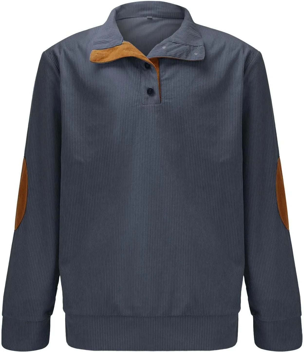 Men's Corduroy Long Sleeve Button Collar Sweatshirts Big and Tall Casual Pullover Lightweight Outdoor Tactical Tops