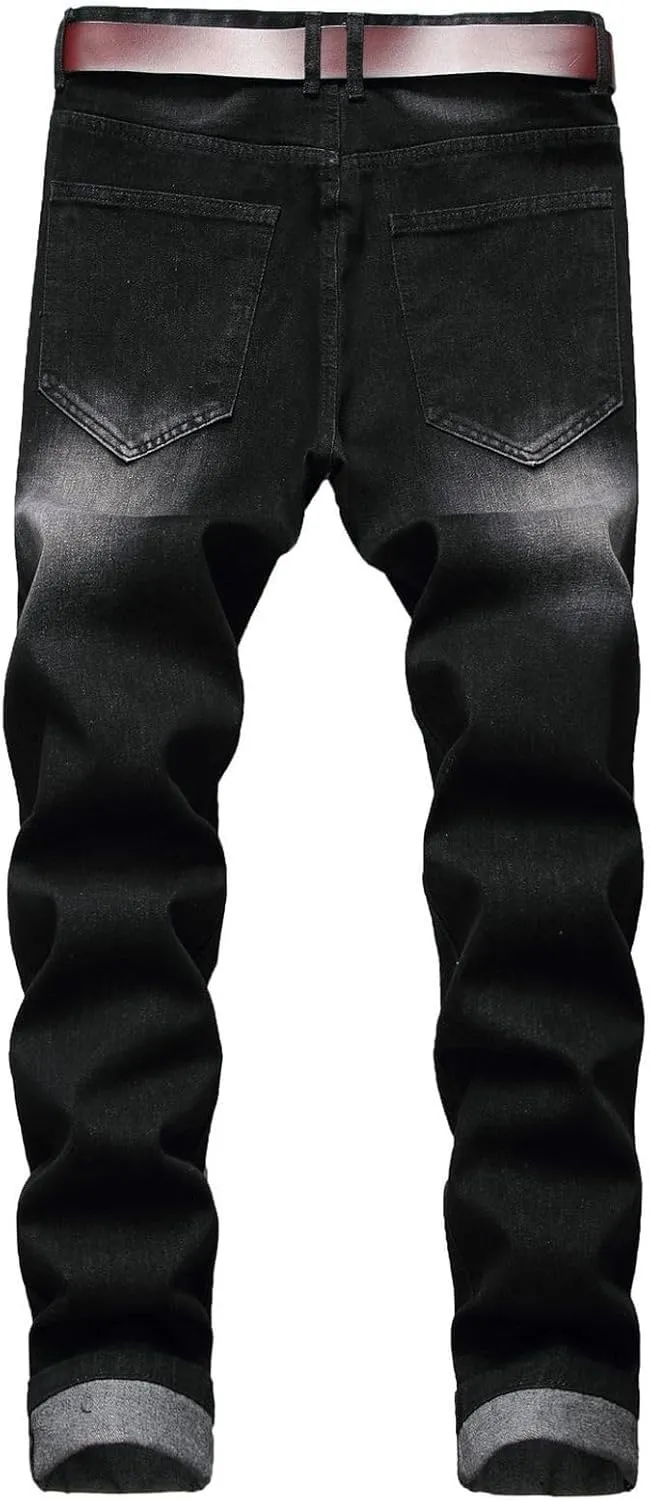 Men's Denim Pants Mid Rise Jeans Straight Leg Western Casual Winter Pocket Summer Ripped Denim Pant