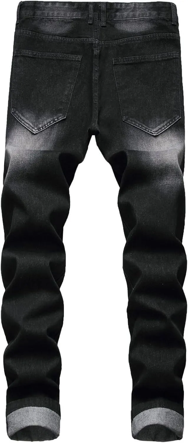 Men's Denim Pants Mid Rise Jeans Straight Leg Western Casual Winter Pocket Summer Ripped Denim Pant