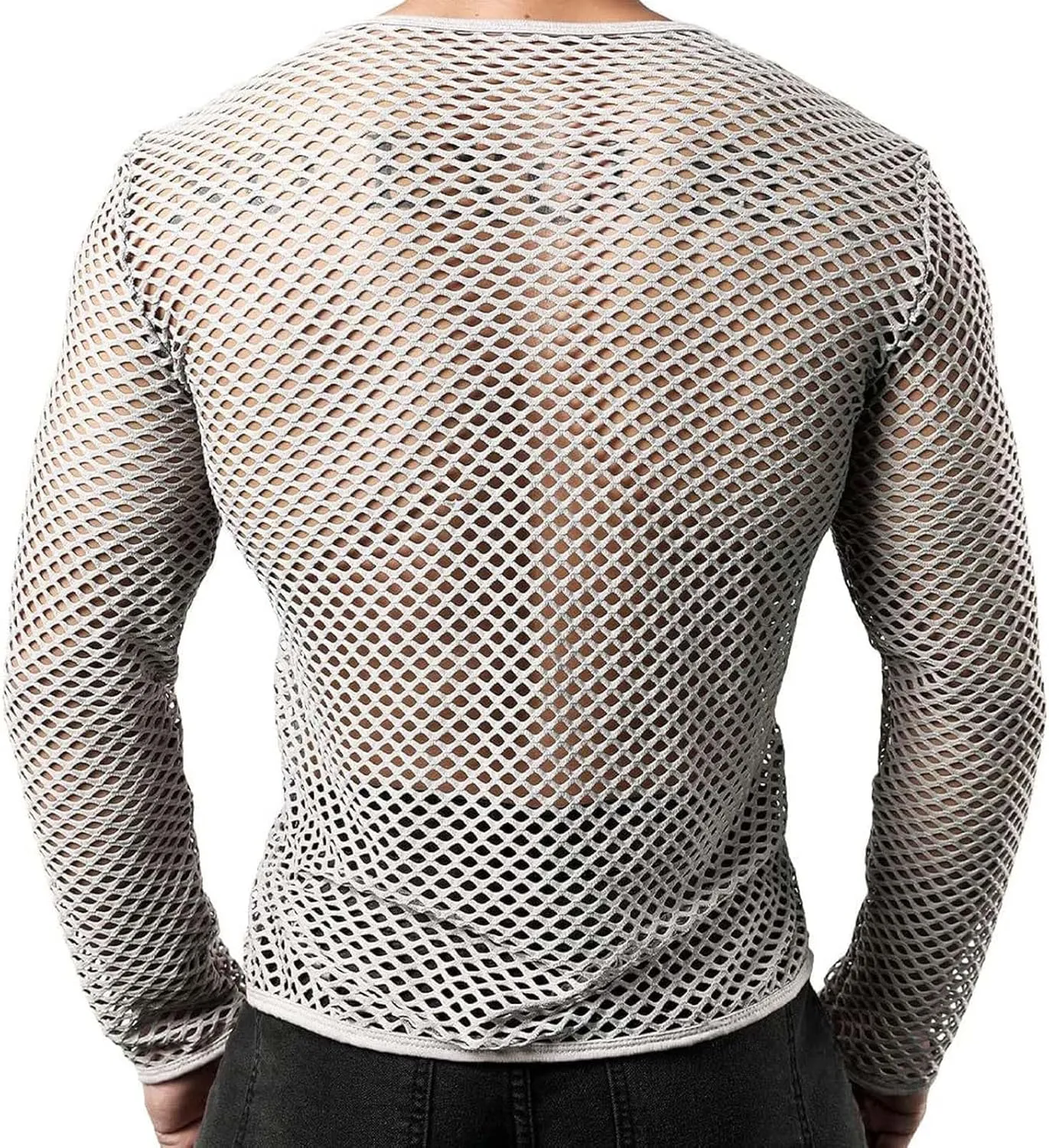 Mens Fishnet Mesh Muscle Shirts Top See Thru Workout Gym Shirts Mesh Base Layer Fishnet Sexy Top Fitted Crew Neck Tee
