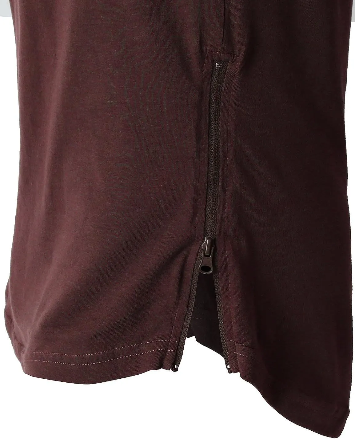 Mens Hipster Hip Hop Basic Long T-Shirt with Zipper Trim