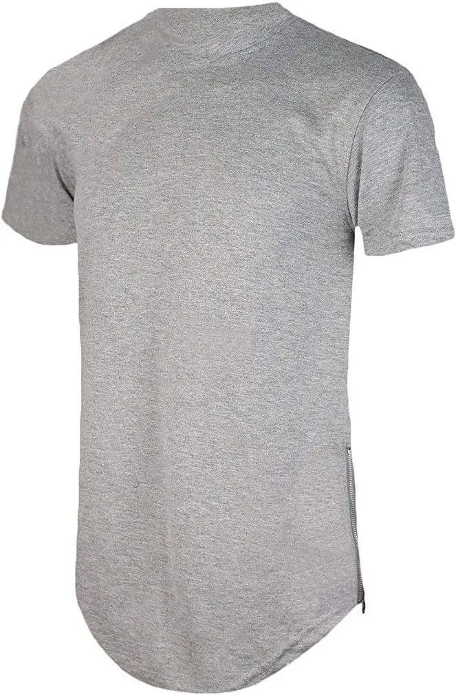 Mens Hipster Hip Hop Basic Long T-Shirt with Zipper Trim