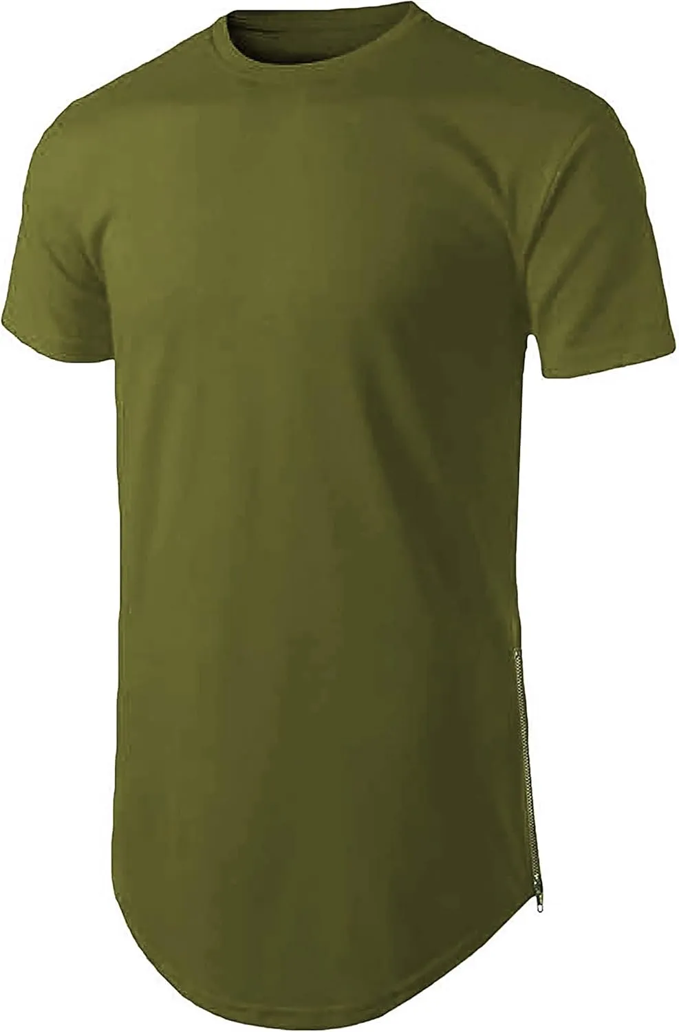 Mens Hipster Hip Hop Basic Long T-Shirt with Zipper Trim