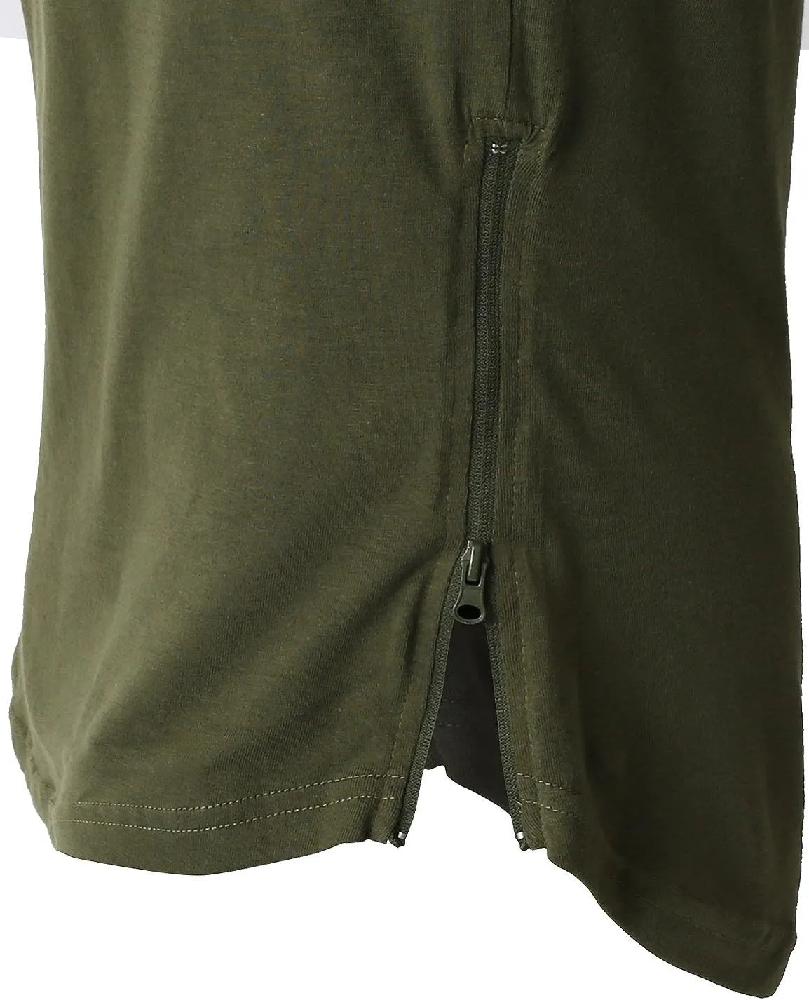 Mens Hipster Hip Hop Basic Long T-Shirt with Zipper Trim