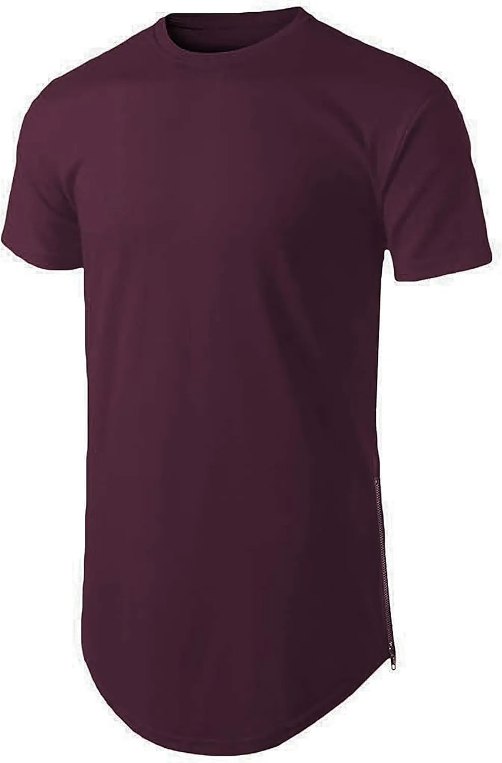 Mens Hipster Hip Hop Basic Long T-Shirt with Zipper Trim
