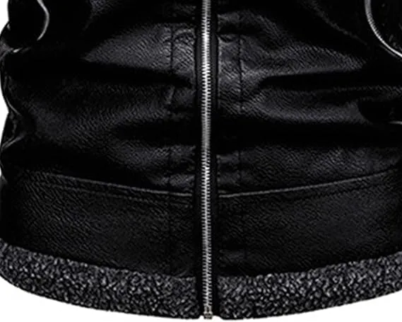 Men's Lapel Collar Motorcycle Faux Leather Jacket Fashion Classic Style Fleece Bomber Jackets Full Zip Pu Coats