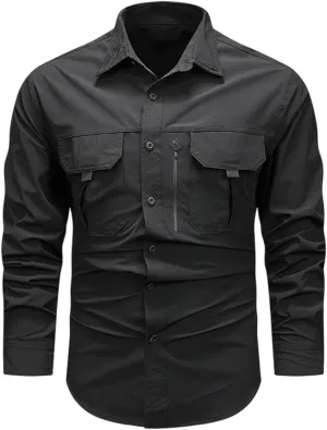Mens Military Tactical Uniform Shirts Ripstop Lightweight Breathable Loose Fit Work Shirt Button Hiking Fishing Shirt