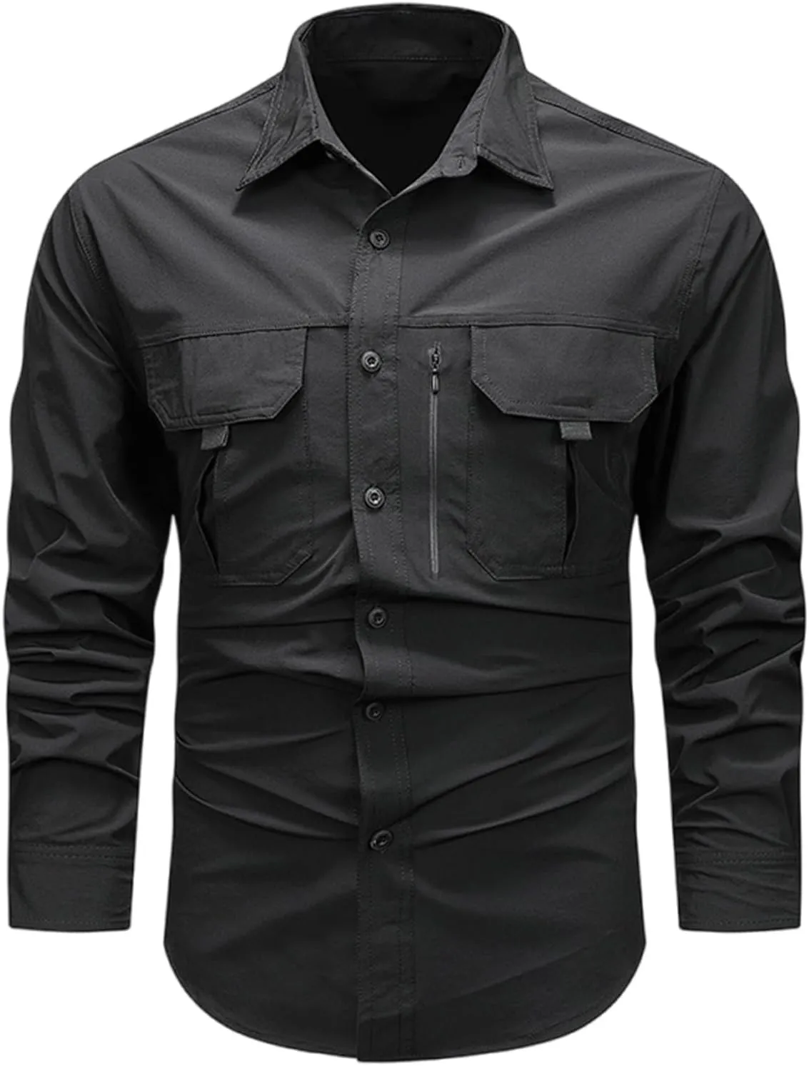 Mens Military Tactical Uniform Shirts Ripstop Lightweight Breathable Loose Fit Work Shirt Button Hiking Fishing Shirt