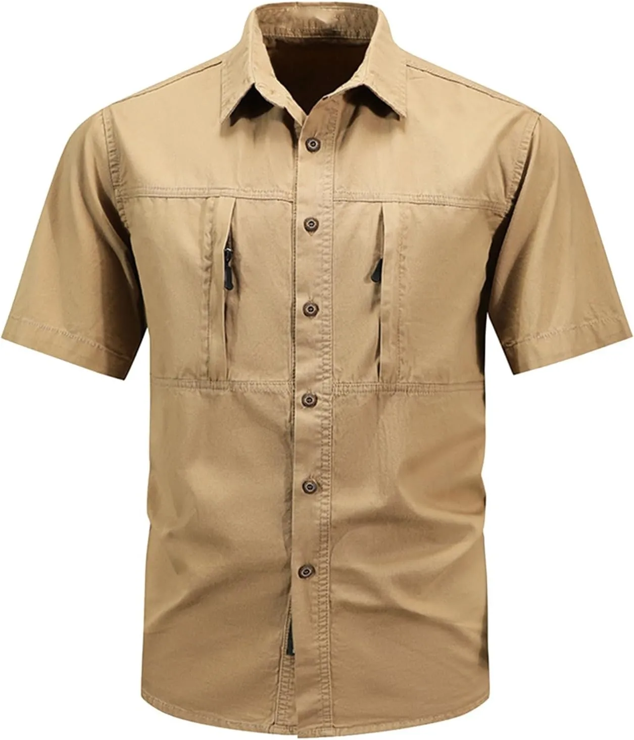 Mens Military Tactical Uniform Shirts Ripstop Lightweight Breathable Loose Fit Work Shirt Button Hiking Fishing Shirt