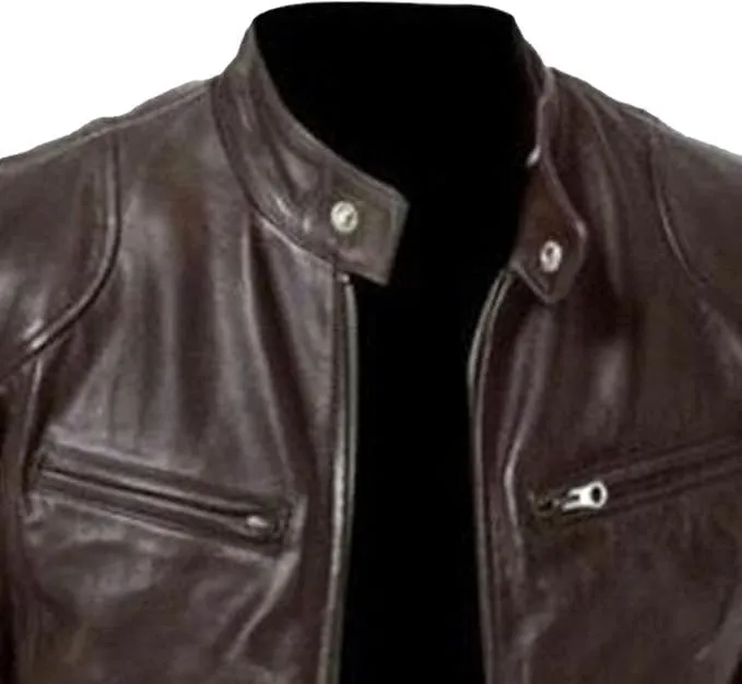 Men's Multi Pocket Pu Leather Jacket Stand Collar Zipper Cardigan Motorcycle Bomberjackets Zip Up Biker Outwear