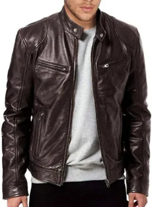 Men's Multi Pocket Pu Leather Jacket Stand Collar Zipper Cardigan Motorcycle Bomberjackets Zip Up Biker Outwear