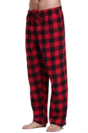 Mens Pajamas Pants Red and Black Plaid Pajama Pants Lightweight Flannel Loose Fit Christmas Pajama Pants with Pockets