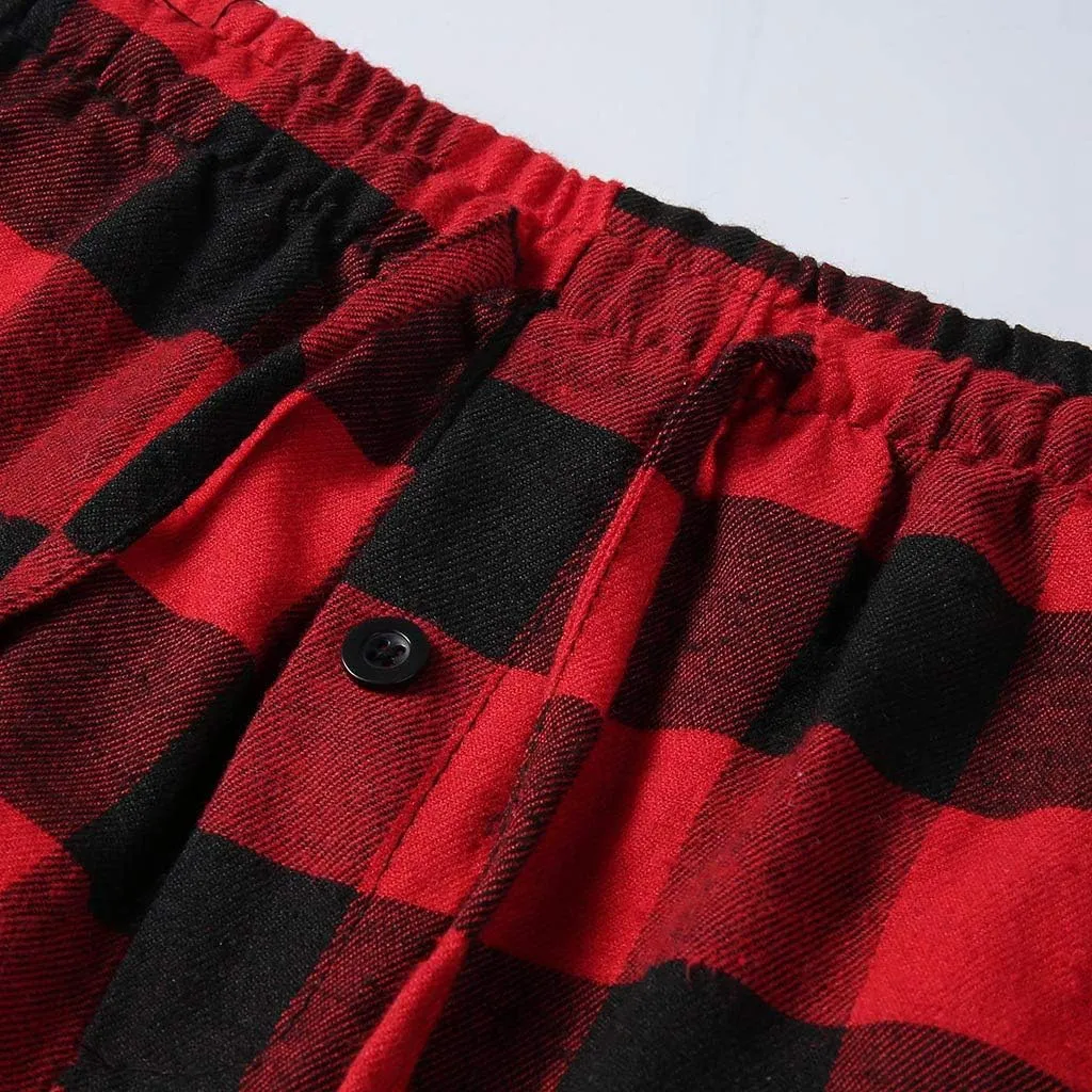 Mens Pajamas Pants Red and Black Plaid Pajama Pants Lightweight Flannel Loose Fit Christmas Pajama Pants with Pockets