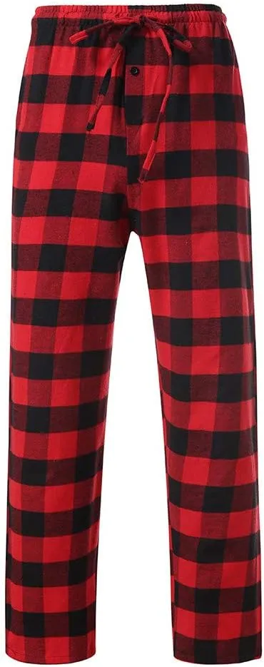 Mens Pajamas Pants Red and Black Plaid Pajama Pants Lightweight Flannel Loose Fit Christmas Pajama Pants with Pockets