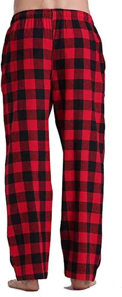 Mens Pajamas Pants Red and Black Plaid Pajama Pants Lightweight Flannel Loose Fit Christmas Pajama Pants with Pockets