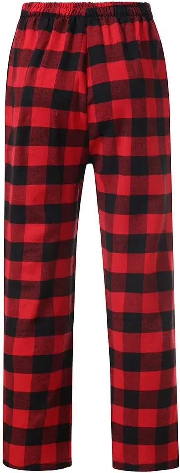 Mens Pajamas Pants Red and Black Plaid Pajama Pants Lightweight Flannel Loose Fit Christmas Pajama Pants with Pockets