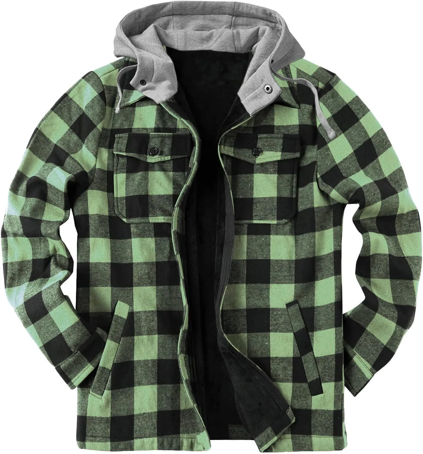 Mens Quilted Lined Shirt Jacket Big and Tall Zip Up Plaid Coat Fuzzy Polar Fleece Tops Thermal Lined Warm Coated Jackets