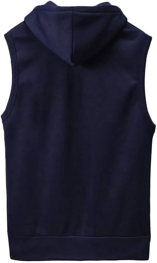 Men's Sleeveless Hoodies Full Zip Drawstring Hooded Tank Tops Casual Stretch Workout Cut Off Muscle Athletic Jackets