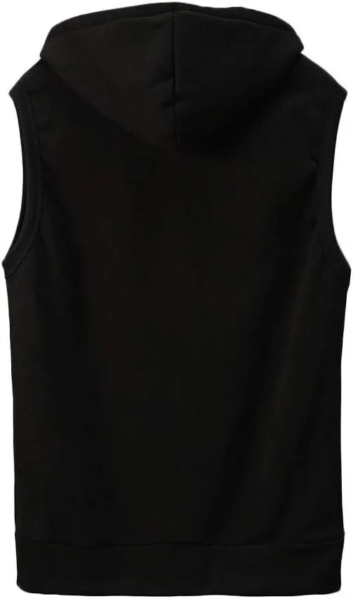 Men's Sleeveless Hoodies Full Zip Drawstring Hooded Tank Tops Casual Stretch Workout Cut Off Muscle Athletic Jackets