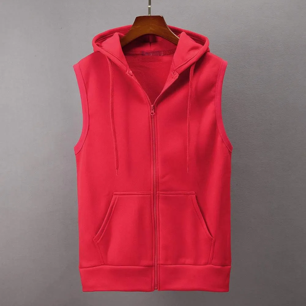Men's Sleeveless Hoodies Full Zip Drawstring Hooded Tank Tops Casual Stretch Workout Cut Off Muscle Athletic Jackets
