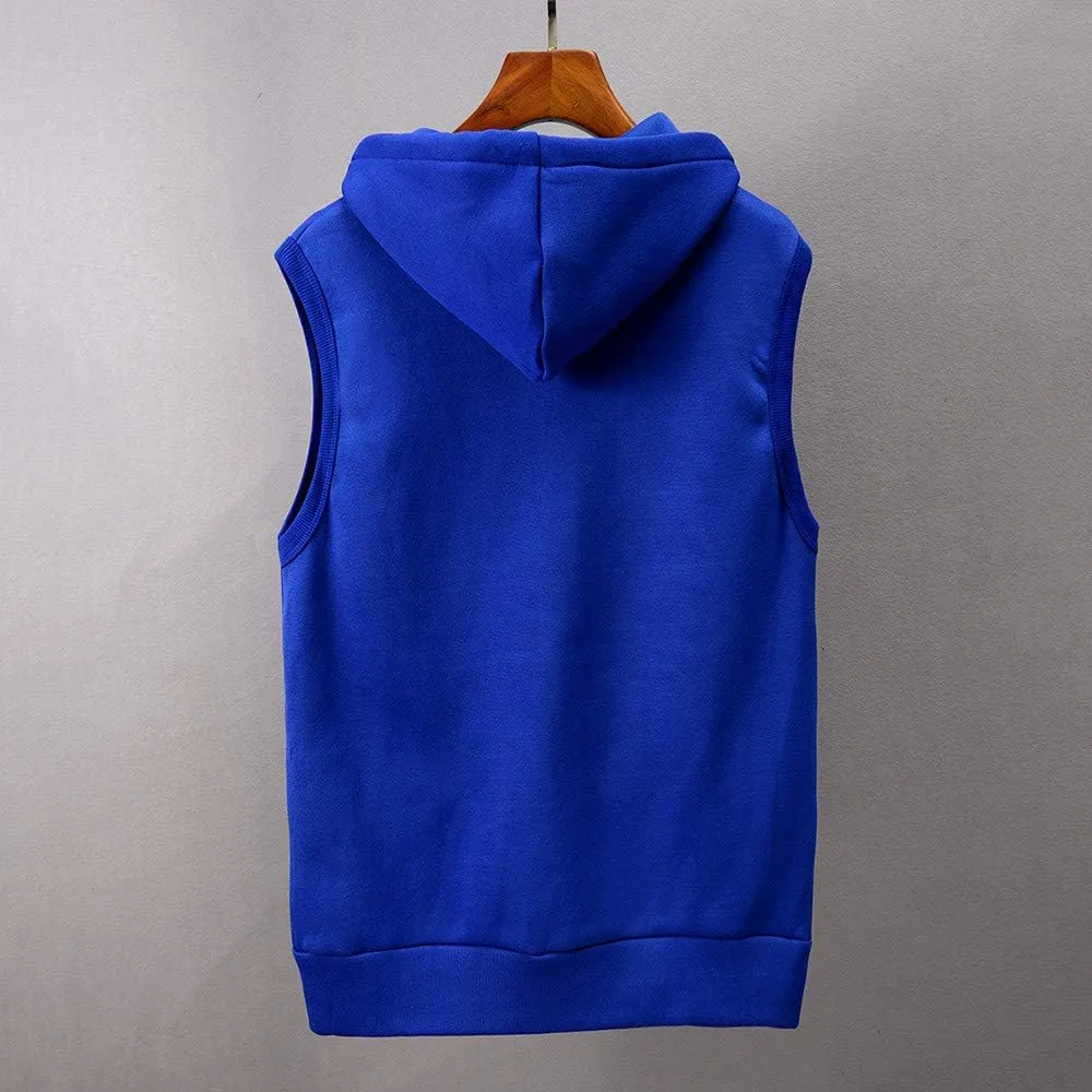 Men's Sleeveless Hoodies Full Zip Drawstring Hooded Tank Tops Casual Stretch Workout Cut Off Muscle Athletic Jackets