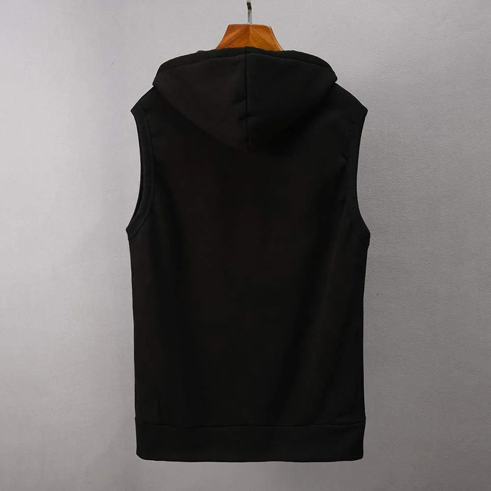 Men's Sleeveless Hoodies Full Zip Drawstring Hooded Tank Tops Casual Stretch Workout Cut Off Muscle Athletic Jackets