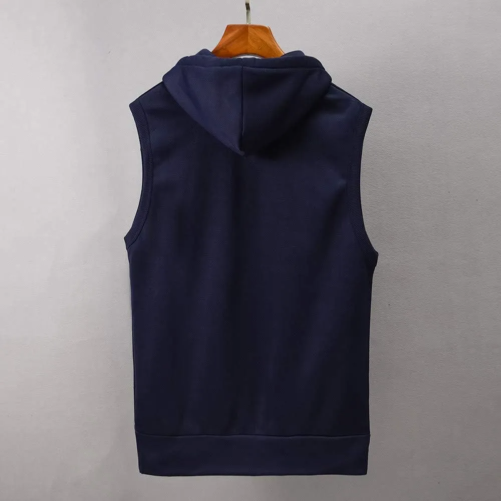 Men's Sleeveless Hoodies Full Zip Drawstring Hooded Tank Tops Casual Stretch Workout Cut Off Muscle Athletic Jackets