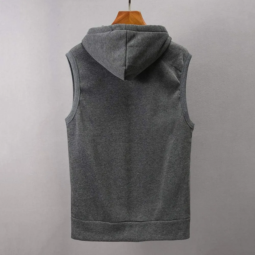 Men's Sleeveless Hoodies Full Zip Drawstring Hooded Tank Tops Casual Stretch Workout Cut Off Muscle Athletic Jackets
