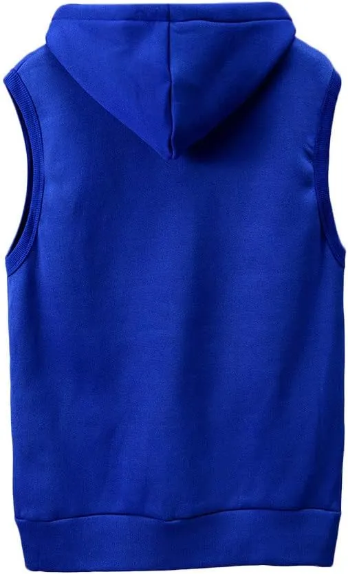 Men's Sleeveless Hoodies Full Zip Drawstring Hooded Tank Tops Casual Stretch Workout Cut Off Muscle Athletic Jackets