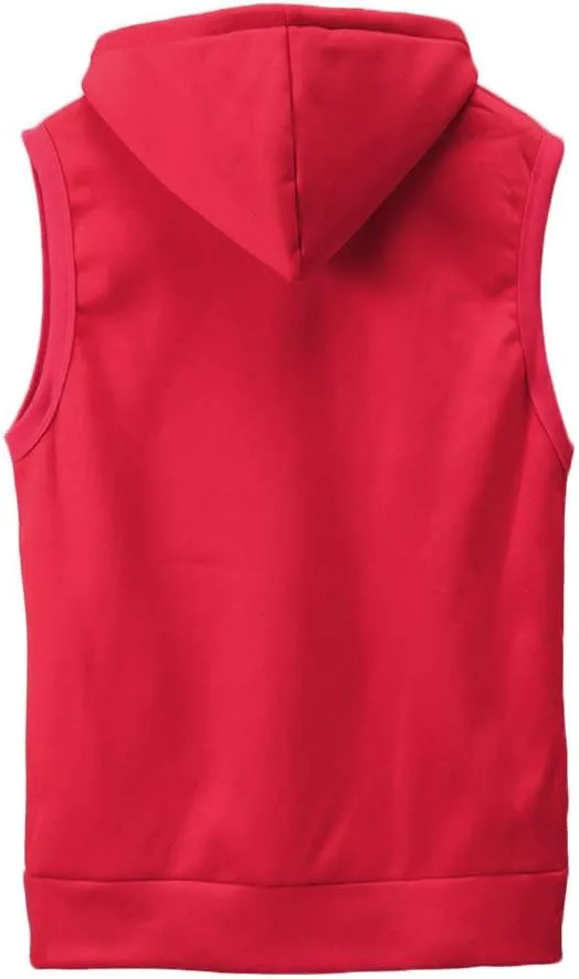 Men's Sleeveless Hoodies Full Zip Drawstring Hooded Tank Tops Casual Stretch Workout Cut Off Muscle Athletic Jackets