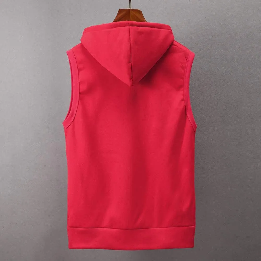 Men's Sleeveless Hoodies Full Zip Drawstring Hooded Tank Tops Casual Stretch Workout Cut Off Muscle Athletic Jackets