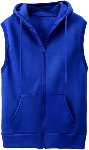 Men's Sleeveless Hoodies Full Zip Drawstring Hooded Tank Tops Casual Stretch Workout Cut Off Muscle Athletic Jackets