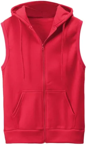 Men's Sleeveless Hoodies Full Zip Drawstring Hooded Tank Tops Casual Stretch Workout Cut Off Muscle Athletic Jackets