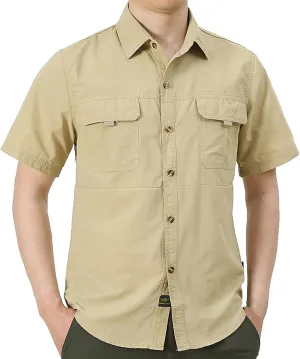 Men's Sun Protection Fishing Shirts UPF50  Button Down Work Shirts Outdoor Quick Dry Short Sleeve Hiking T-Shirt Tops