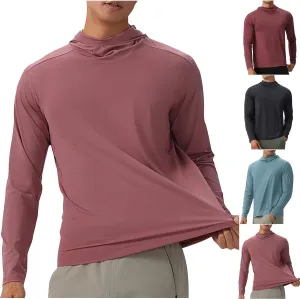 Mens Sun Protection Hoodie Shirt UPF 50 Long Sleeve Uv SPF T-Shirts UV SPF Fishing, Camping,Hiking Surfing Tops