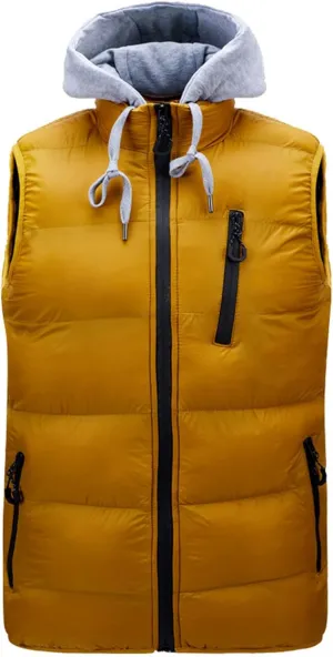 Men's Thicken Winter Warm Vest Sleeveless Padded Puffer Jacket Lightweight Windproof Hooded Vest with Removable Hood
