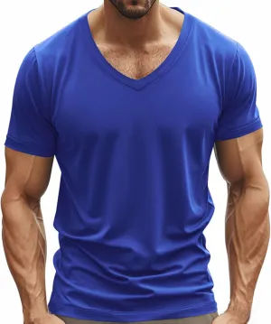 Mens V Neck Muscle Shirts Casual Short Sleeve Gym Athletic T Shirt Fashion Tee Top Sports Workout Bodybuilding Shirts