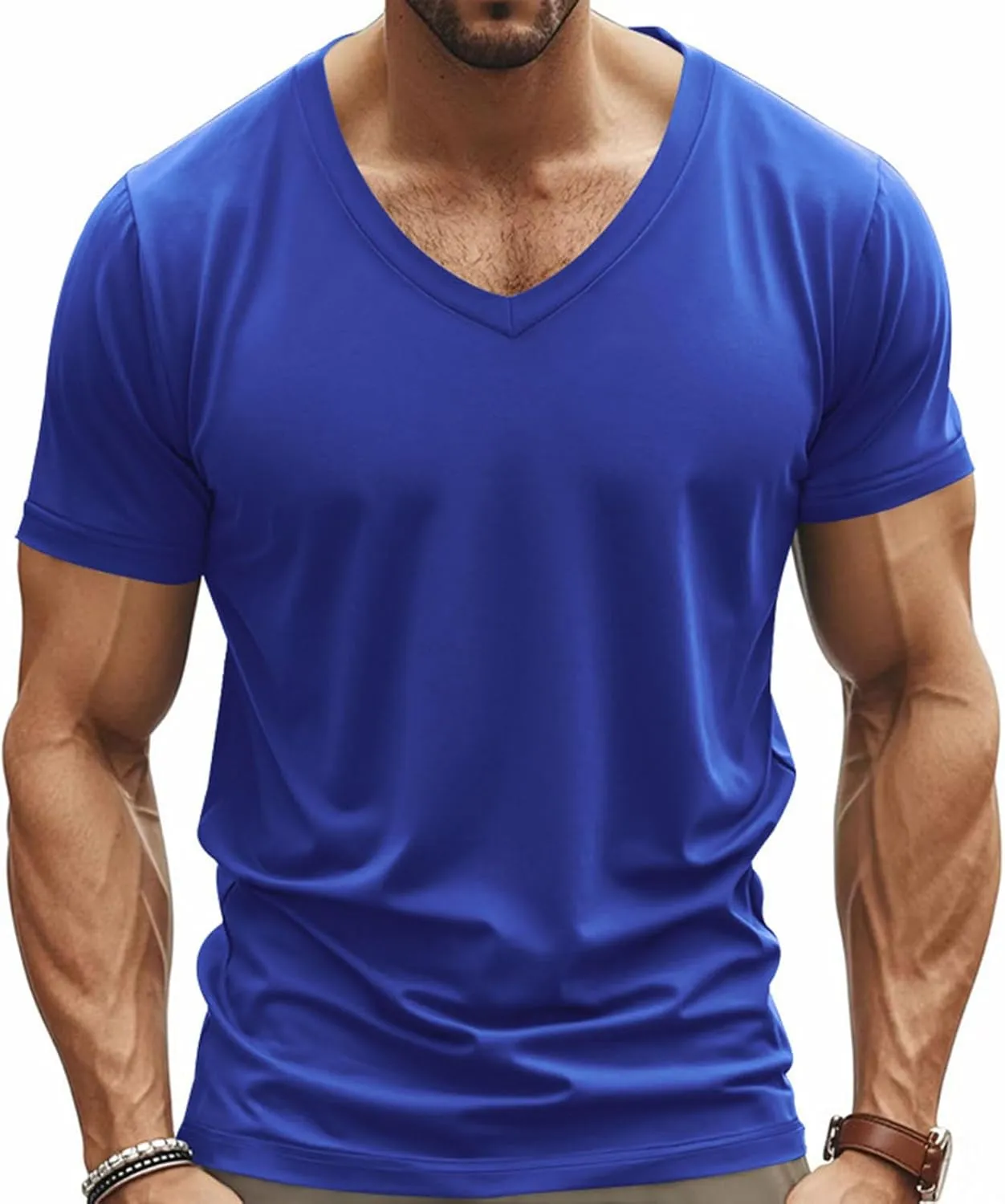 Mens V Neck Muscle Shirts Casual Short Sleeve Gym Athletic T Shirt Fashion Tee Top Sports Workout Bodybuilding Shirts