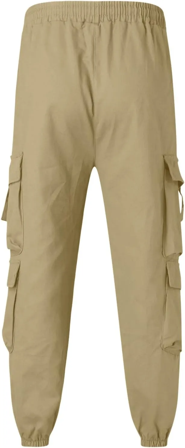 Mens Workout Cargo Sweatpants Straight-Fit Mens Cargo Pants Wild Outdoor Lightweight Mens Work Pants with Multipocket