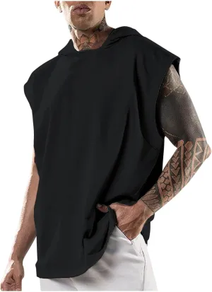 Men's Workout Muscle Hooded Tank Tops Sleeveless Athletic Gym Hoodies Bodybuilding Training Fitness Cut Off T-Shirts