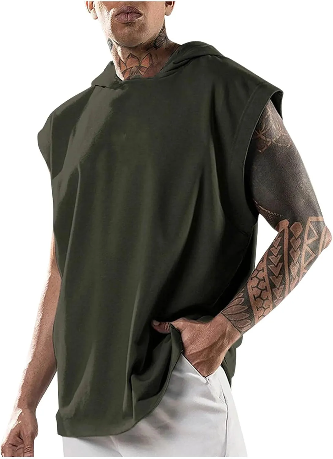 Men's Workout Muscle Hooded Tank Tops Sleeveless Athletic Gym Hoodies Bodybuilding Training Fitness Cut Off T-Shirts