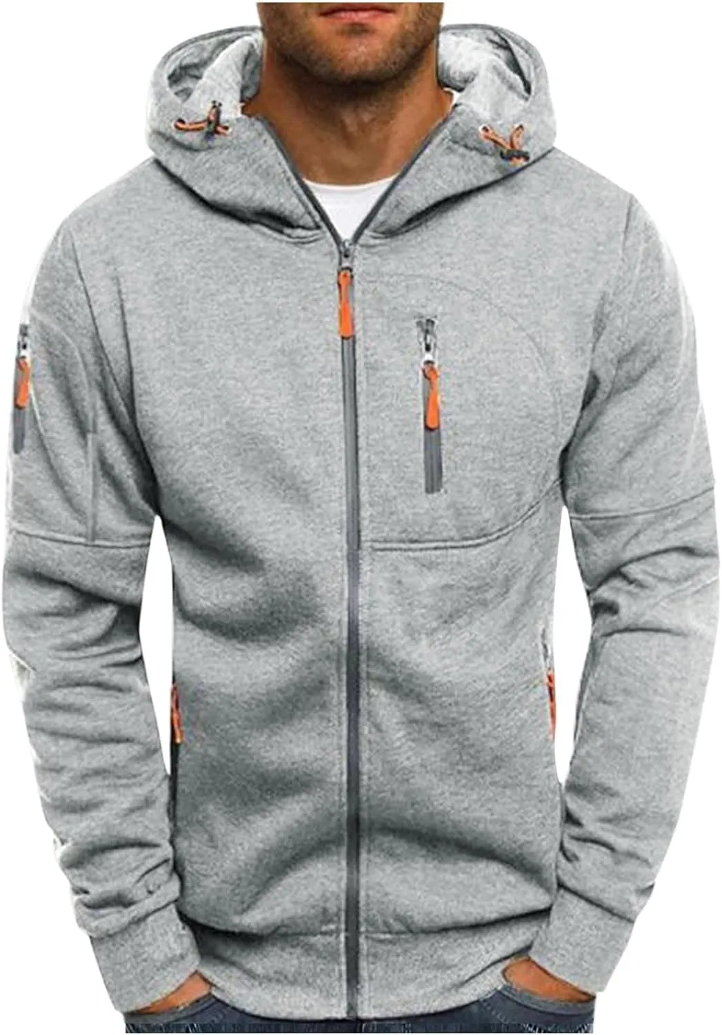 Mens Zip up Hoodie Casual Big and Tall Hoodies for Travel Sports Long Sleeve Zipper Jacket Sweatshirt with Pocket