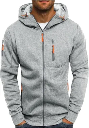 Mens Zip up Hoodie Casual Big and Tall Hoodies for Travel Sports Long Sleeve Zipper Jacket Sweatshirt with Pocket