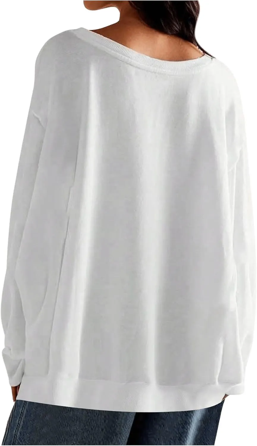 Milumia Women's Number Graphic Tee Tshirt Long Sleeve Crew Neck Sweatshirt Oversized Pullovers
