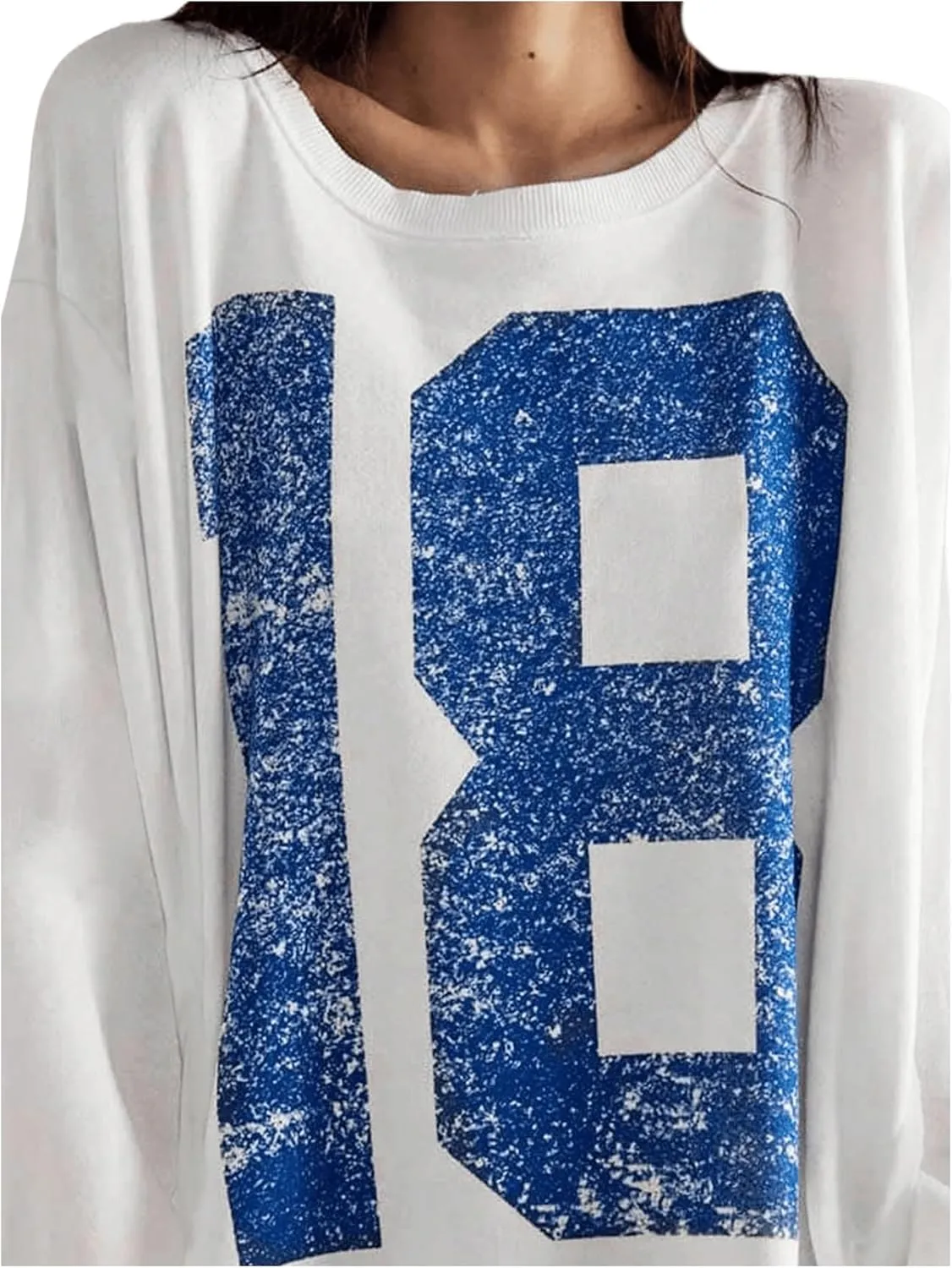 Milumia Women's Number Graphic Tee Tshirt Long Sleeve Crew Neck Sweatshirt Oversized Pullovers