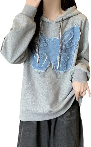 Mxiqqpltky Womens Graphic Hoodies Letter Print Long Sleeve Streetwear Hooded Sweatshirt Y2K Oversized Pullovers With Pocket