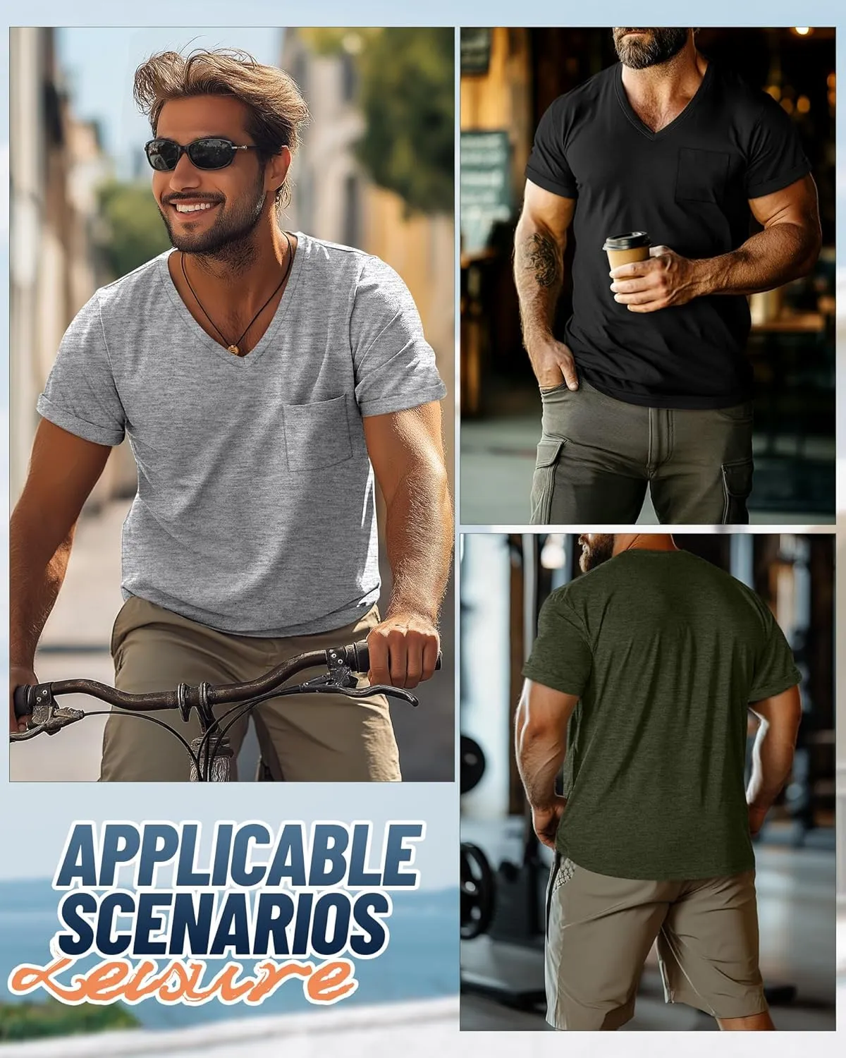 Neer 3 Pack Men's Big and Tall V Neck Pocket T-Shirts, Short Sleeve Shirts 35% Cotton Summer Loose Fit Casual Basic Tee