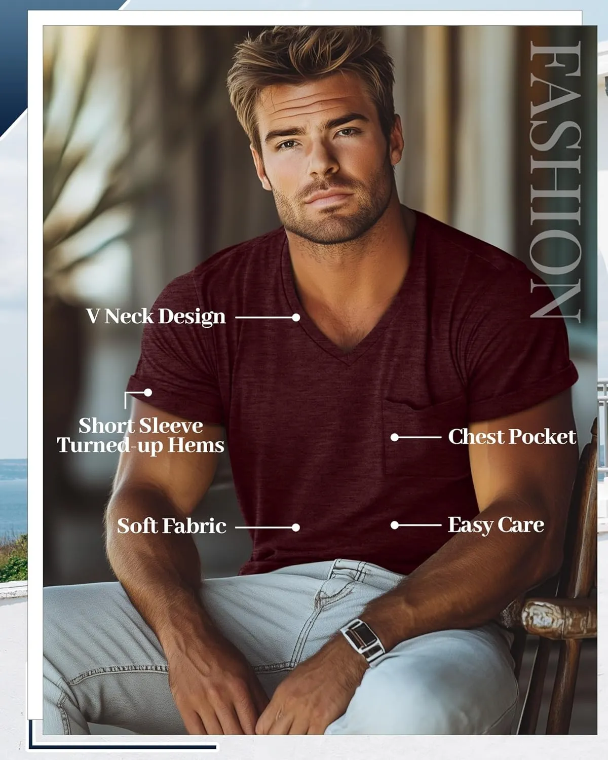 Neer 3 Pack Men's Big and Tall V Neck Pocket T-Shirts, Short Sleeve Shirts 35% Cotton Summer Loose Fit Casual Basic Tee